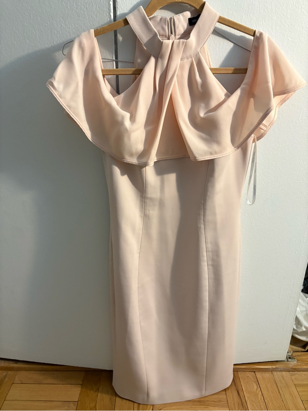 Karen Millen Women's Cream Blush Ruffle Neck Dress